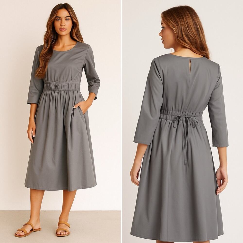 HARSHMAN Alder Midi Dress Lava Smoke Cotton Adjustable Waist Classic Fit M NEW